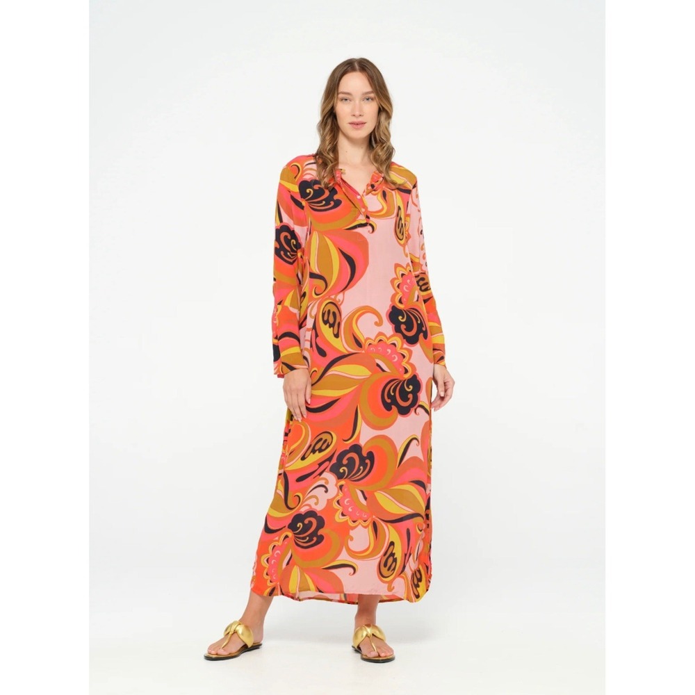 One Season Costa Nova Maxi Dress Poppy Womens Small Retro 70s Psychedelic Beach